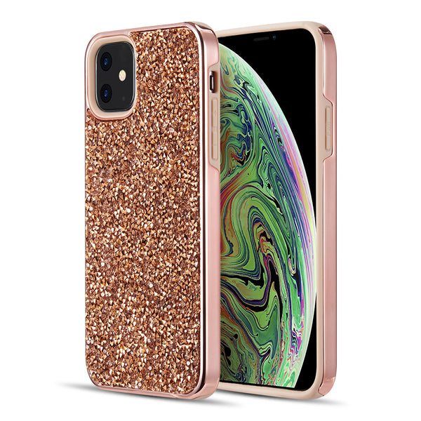 Apple iPhone 12 Mini Case Rugged Drop-proof Diamond Platinum Bumper with Electroplated Frame - Rose Gold