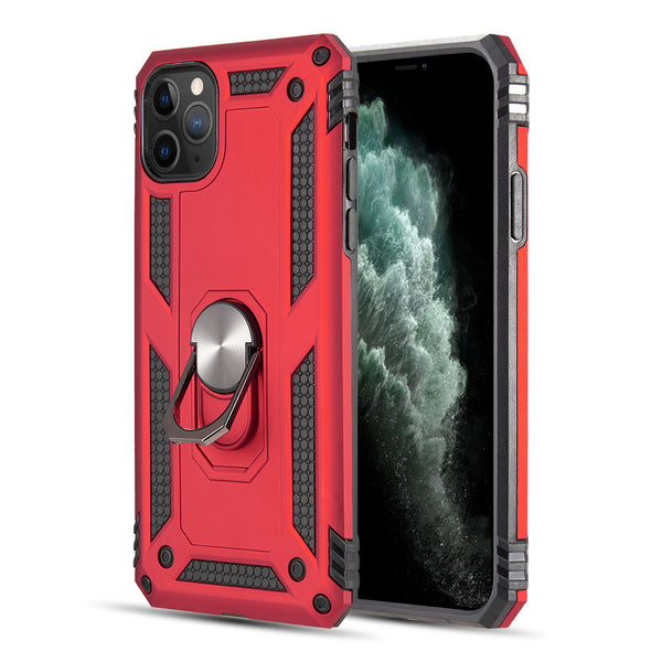 Case for Apple iPhone 12 (6.1) / 12 Pro (6.1) Rubberized Hybrid Protective with Shock Absorption & Built-In Rotatable Ring Stand - Red
