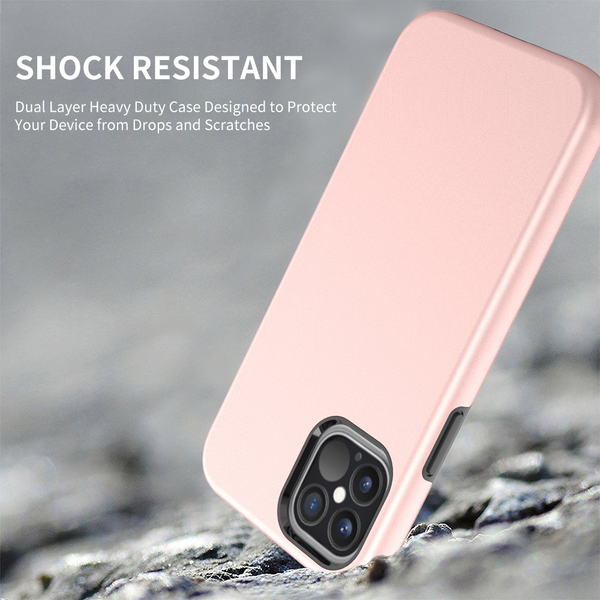 Apple iPhone 12, iPhone 12 Pro Case Rugged Drop-Proof Heavy Duty TPU Smooth Finish with Raised Camera Opening - Pink
