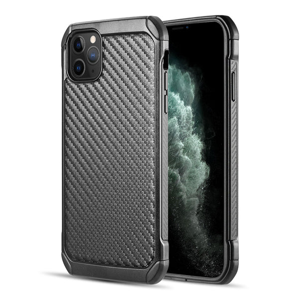 Apple iPhone 12, iPhone 12 Pro Case Rugged Drop-proof Heavy Duty TPU with Carbon Fiber Finish - Black