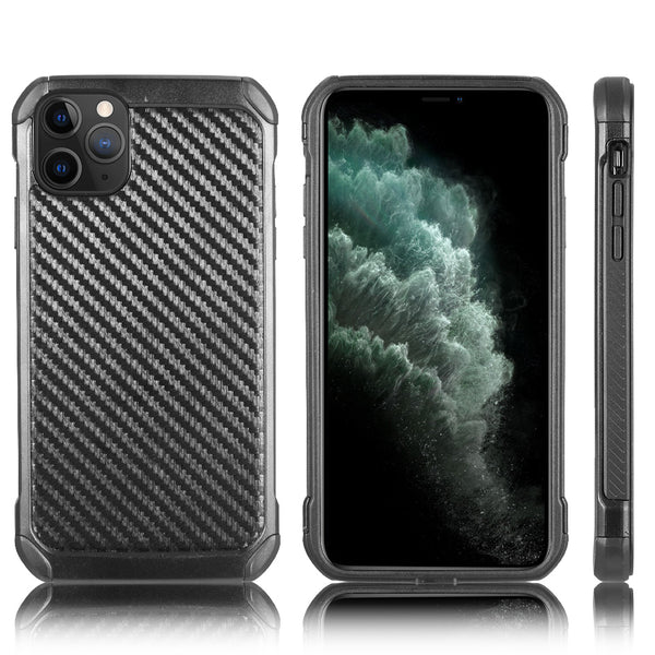 Apple iPhone 12, iPhone 12 Pro Case Rugged Drop-Proof Heavy Duty TPU with Carbon Fiber Finish - Black