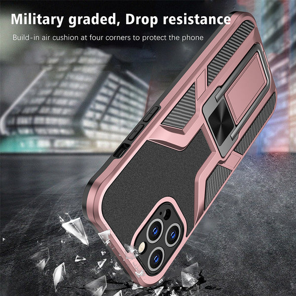 Apple iPhone 12 Pro Max Case Rugged Drop-Proof Mech Design with Impact Absorption & Magnetic Kickstand - Rose Gold