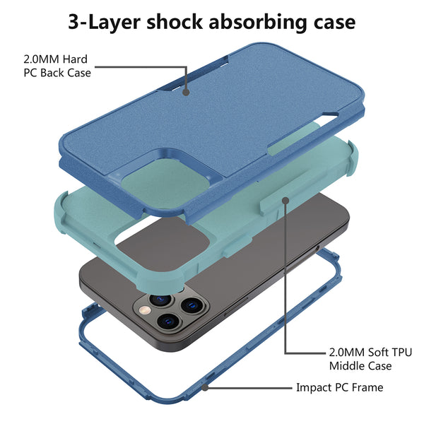 Apple iPhone 13 Pro Case Rugged Drop-Proof Heavy Duty TPU with Extra Impact Absorption Corner Protection - Navy Blue / Blue