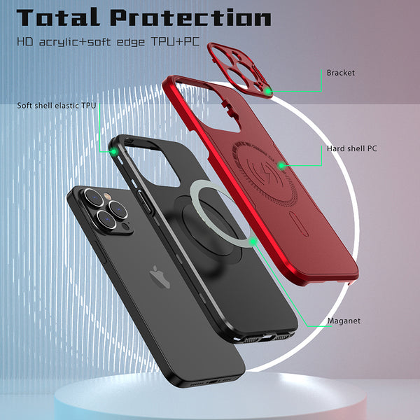 Case for Apple iPhone 15 Pro Max (6.7") Bolt MagSafe Collection Thick Protective with Full Camera Protection and Stand - Red