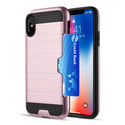 Apple iPhone XS Max Case Rugged Drop-proof Card Holder with Black TPU & Silk Back Plate - Rose Gold