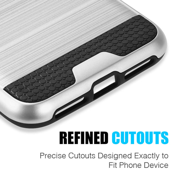 Apple iPhone XS Max Case Rugged Drop-Proof Card Holder with Black TPU & Silk Back Plate - Silver