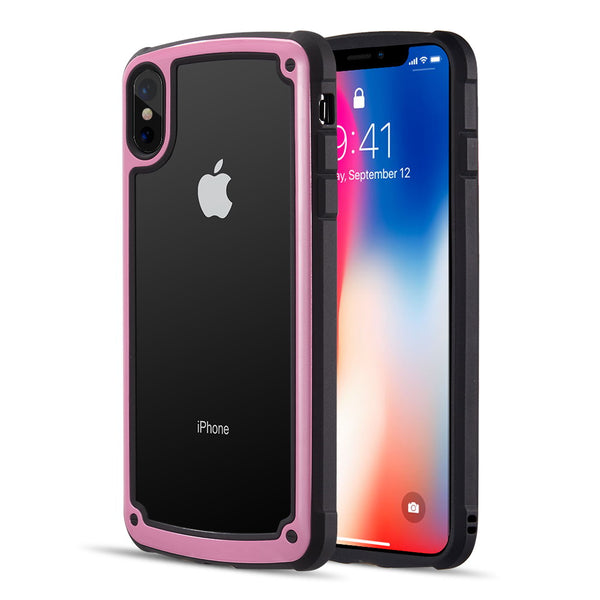 Apple iPhone XS Max Case Rugged Drop-proof Heavy Duty Frame & Tempered Glass Back Plate - Pink