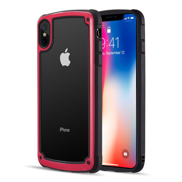 Apple iPhone XS Max Case Rugged Drop-proof Heavy Duty Frame & Tempered Glass Back Plate - Red