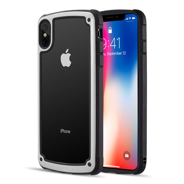 Apple iPhone XS Max Case Rugged Drop-proof Heavy Duty Frame & Tempered Glass Back Plate - White