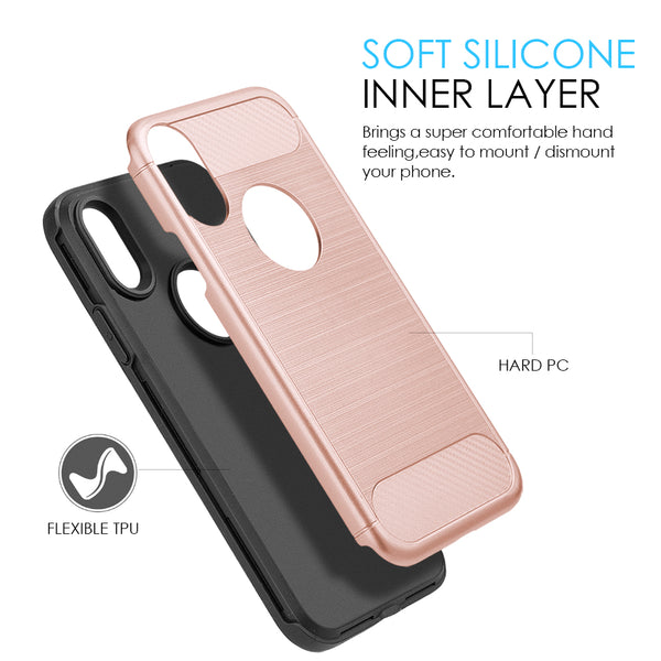 Apple iPhone XS, iPhone X Case Rugged Drop-Proof Heavy Duty Smooth Carbon - Rose Gold