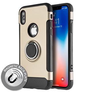 Apple iPhone XS, iPhone X Case Rugged Drop-proof Heavy Duty Sport with Magnetic Plate & Ring Holder Stand Kickstand - Gold