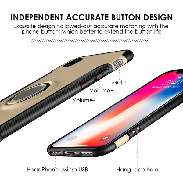 Apple iPhone XS, iPhone X Case Rugged Drop-Proof Heavy Duty Sport with Magnetic Plate & Ring Holder Stand Kickstand - Gold