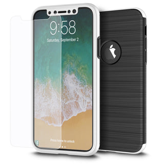 Apple iPhone XS, iPhone X Screen Protector and Case Rugged Drop-proof Heavy Duty Silk Style TPU Frame with Tempered Glass Screen Protector - Silver