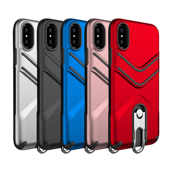 Apple iPhone XS, iPhone X Case Rugged Drop-Proof with Metal Cap Stand Kickstand & Lanyard - Silver