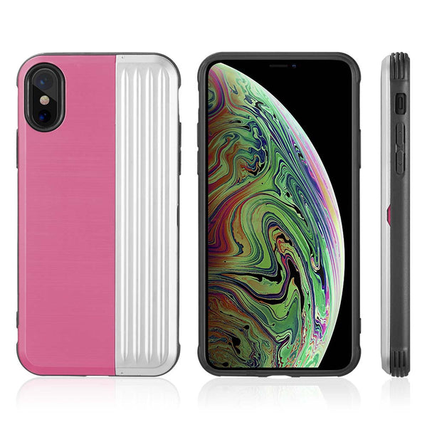 Apple iPhone XS, iPhone X Case Rugged Drop-Proof Heavy Duty with Card Slot & Magnetic Closure Compartment - Pink / Silver