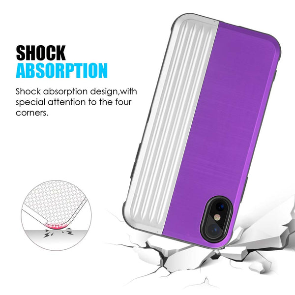 Apple iPhone XS, iPhone X Case Rugged Drop-Proof Heavy Duty with Card Slot & Magnetic Closure Compartment - Purple / Silver