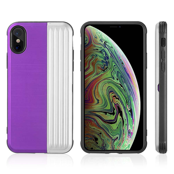 Apple iPhone XS Max Case Rugged Drop-Proof Heavy Duty with Card Slot & Magnetic Closure Compartment - Purple / Silver