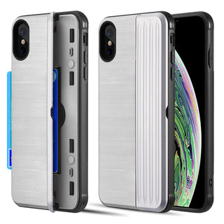 Apple iPhone XS Max Case Rugged Drop-proof Heavy Duty with Card Slot & Magnetic Closure Compartment - Silver