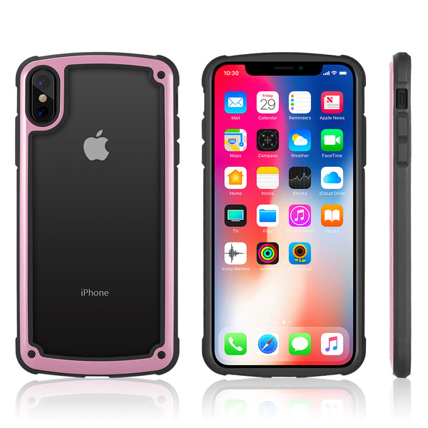 Apple iPhone XS Max Case Rugged Drop-Proof Heavy Duty Frame & Tempered Glass Back Plate - Pink