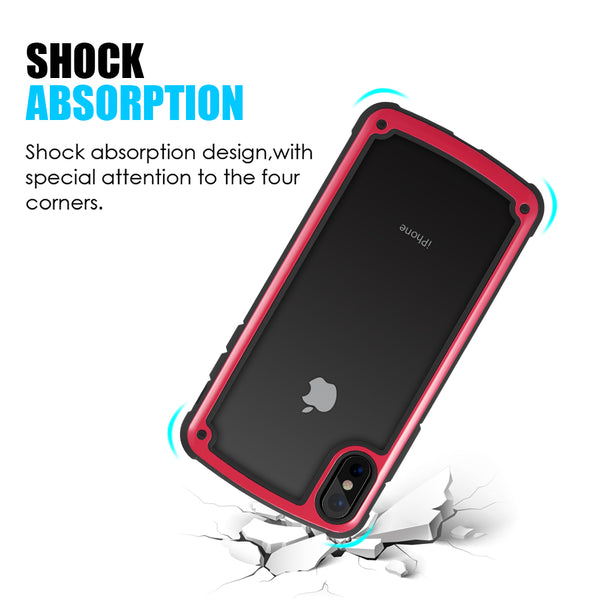 Apple iPhone XS Max Case Rugged Drop-Proof Heavy Duty Frame & Tempered Glass Back Plate - Red