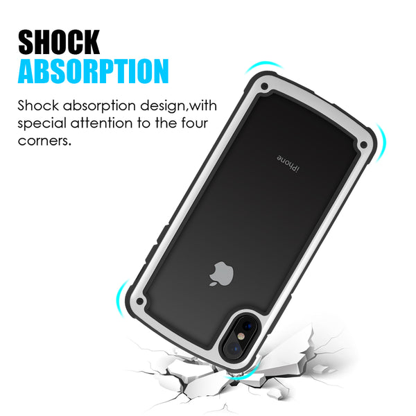 Apple iPhone XS Max Case Rugged Drop-Proof Heavy Duty Frame & Tempered Glass Back Plate - White