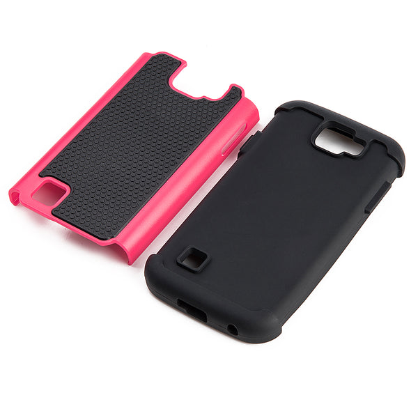 LG K3 Case Rugged Drop-Proof Anti-Slip Grip Black TPU + Hot Pink