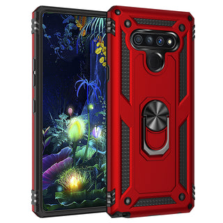 Case for LG Stylo 6 Rubberized Hybrid Protective with Shock Absorption & Built-In Rotatable Ring Stand - Red