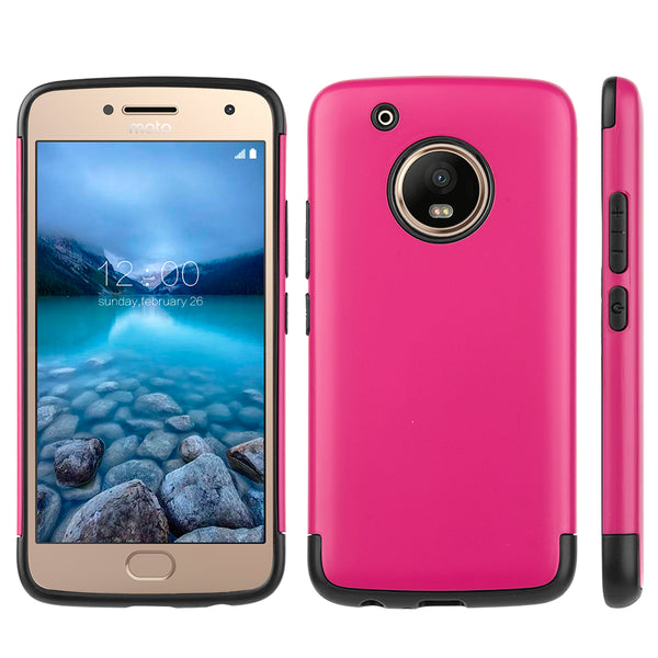 Motorola Moto G5 Plus Case Rugged Drop-Proof Dual Layer Impact Protection - Hot Pink