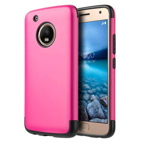 Motorola Moto G5 Plus Case Rugged Drop-proof Dual Layer Impact Protection - Hot Pink