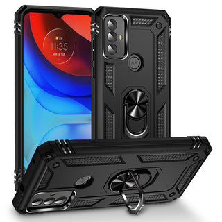 Case for Moto G Play 2023 Rubberized Hybrid Protective with Shock Absorption & Built-In Rotatable Ring Stand - Black