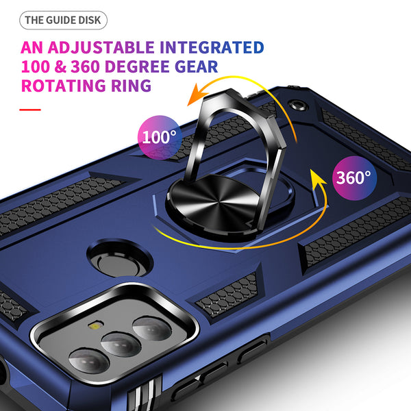 Case for Moto G Play 2023 Rubberized Hybrid Protective with Shock Absorption & Built-In Rotatable Ring Stand - Navy