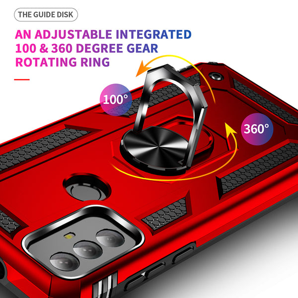 Case for Moto G Play 2023 Rubberized Hybrid Protective with Shock Absorption & Built-In Rotatable Ring Stand - Red