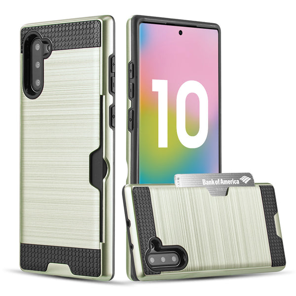 Samsung Galaxy Note 10 Case Rugged Drop-proof Black TPU with Card Holder & Silky Texture Back Plate - Gold
