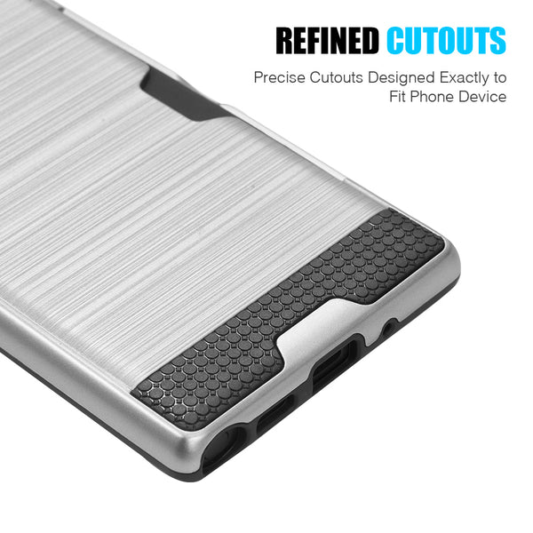 Samsung Galaxy Note 10 Case Rugged Drop-Proof Black TPU with Card Holder & Silky Texture Back Plate - Silver