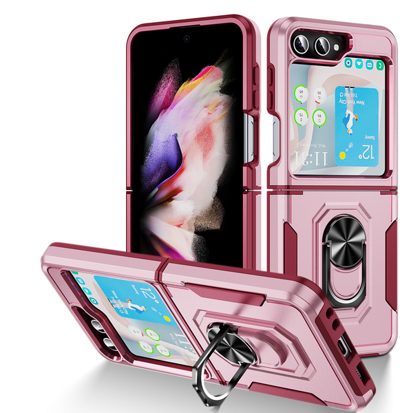 Case for Samsung Galaxy Z Flip 5 Rubberized Hybrid Protective with Shock Absorption & Built In Rotatable Ring Stand - Pink