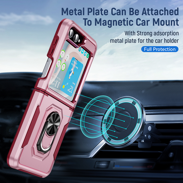 Case for Samsung Galaxy Z Flip 5 Rubberized Hybrid Protective with Shock Absorption & Built In Rotatable Ring Stand - Pink
