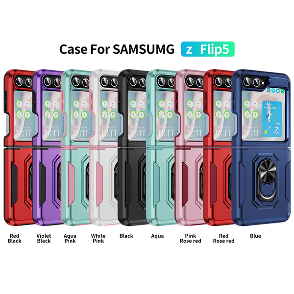Case for Samsung Galaxy Z Flip 5 Rubberized Hybrid Protective with Shock Absorption & Built In Rotatable Ring Stand - Purple