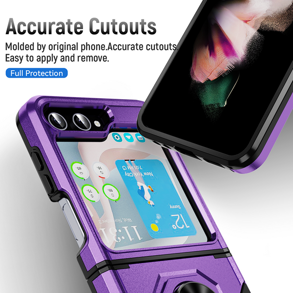 Case for Samsung Galaxy Z Flip 5 Rubberized Hybrid Protective with Shock Absorption & Built In Rotatable Ring Stand - Purple