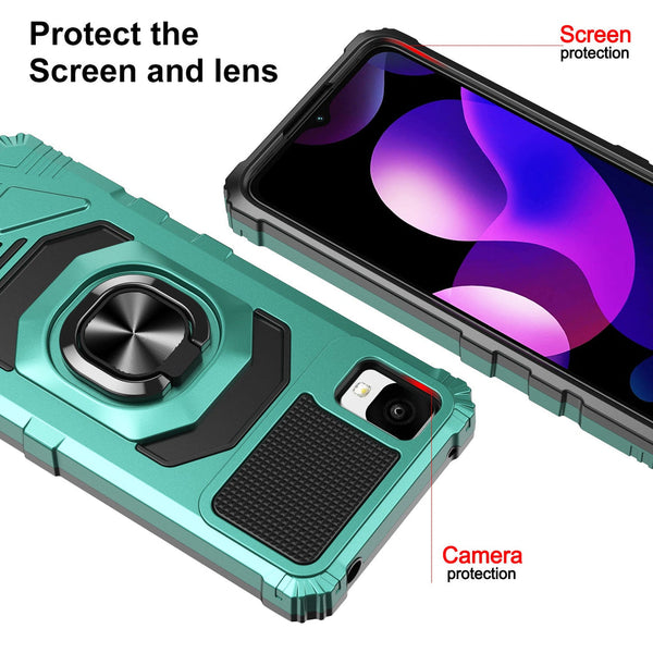 Case for TCL Ion Z / A3 / A30 Military Grade Ring Car Mount Kickstand with Tempered Glass Hybrid Hard PC Soft TPU Shockproof Protective - Teal