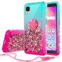 Case for TCL Ion Z / A3 / A30 withTemper Glass Glitter Phone Kickstand Compatible Case for TCL Ion Z / A3 / A30 TCL Ion Z / A3 / A30 Ring Stand Liquid Floating Quicksand Bling Sparkle Protective Girls Women - (Teal / Pink Gradient)