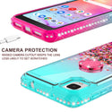 Case for TCL Ion Z / A3 / A30 withTemper Glass Glitter Phone Kickstand Compatible Case for TCL Ion Z / A3 / A30 TCL Ion Z / A3 / A30 Ring Stand Liquid Floating Quicksand Bling Sparkle Protective Girls Women - (Teal / Pink Gradient)