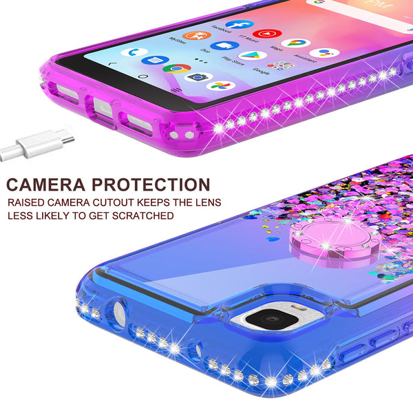 Case for TCL Ion Z / A3 / A30 withTemper Glass Glitter Phone Kickstand Compatible Case for TCL Ion Z / A3 / A30 TCL Ion Z / A3 / A30 Ring Stand Liquid Floating Quicksand Bling Sparkle Protective Girls Women - (Blue / Purple Gradient)
