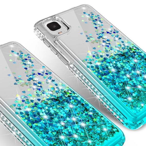 Case for TCL Ion Z / A3 Liquid Glitter Phone Waterfall Floating Quicksand Bling Sparkle Cute Protective Girls Women Cover Case for TCL Ion Z / A3 withTemper Glass - Teal