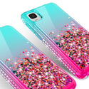 Case for TCL Ion Z / A3 Liquid Glitter Phone Waterfall Floating Quicksand Bling Sparkle Cute Protective Girls Women Cover Case for TCL Ion Z / A3 withTemper Glass - (Teal / Pink Gradient)