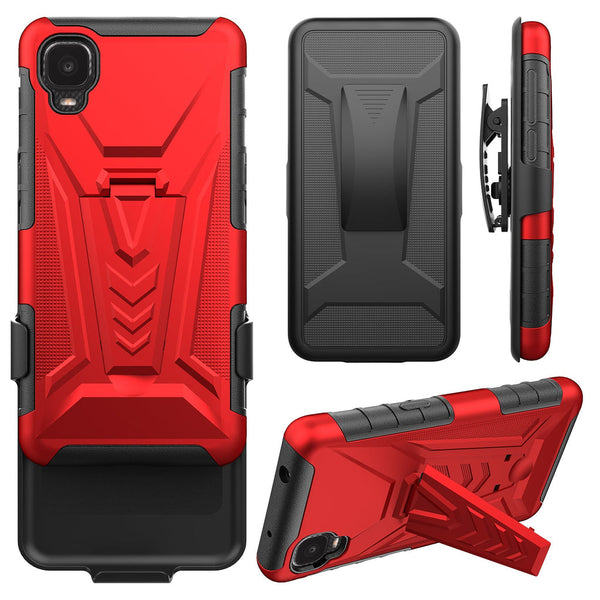 Case for TCL Ion Z / A3 / A30 with Tempered Glass Screen Protector Heavy Duty Protective Phone Built-In Kickstand Rugged Shockproof Protective Phone - Red