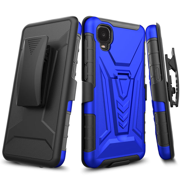 Case for TCL Ion Z / A3 / A30 with Tempered Glass Screen Protector Heavy Duty Protective Phone Built-In Kickstand Rugged Shockproof Protective Phone - Blue