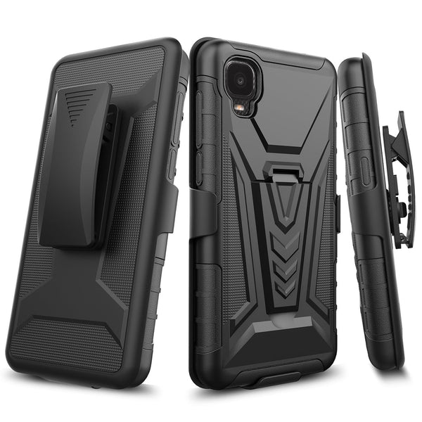 Case for TCL Ion Z / A3 / A30 with Tempered Glass Screen Protector Heavy Duty Protective Phone Built-In Kickstand Rugged Shockproof Protective Phone - Black