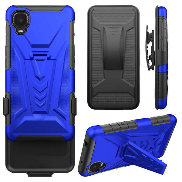 Case for TCL Ion Z / A3 / A30 with Tempered Glass Screen Protector Heavy Duty Protective Phone Built-In Kickstand Rugged Shockproof Protective Phone - Blue