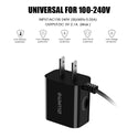 Luxmo Universal 2.1A Type C Traveling Charger with Attached Cable & One Extra USB Charging Port - Black