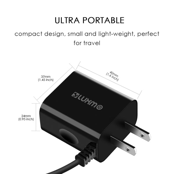 Luxmo Universal 2.1A Type C Traveling Charger with Attached Cable & One Extra USB Charging Port - Black